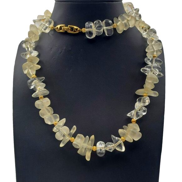 Napier Frosted Ice Necklace Faux Crystal Chip Beads Acrylic Lucite Nugget 29"L - Picture 2 of 9